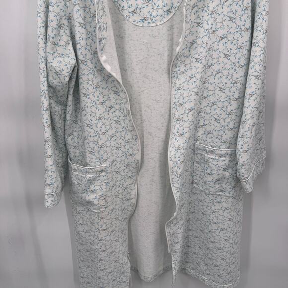 Miss Elaine Blue Jay Full Zip Robe Gown Womens Medium White Blue Cotton‎ Blend - Picture 7 of 8
